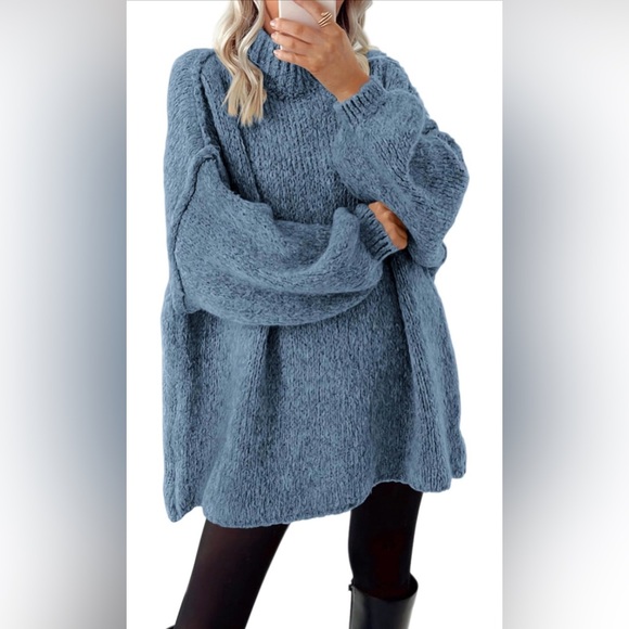 None Sweaters - 🆕Long Sleeve Mock Neck Cable Knit Oversized Sweater